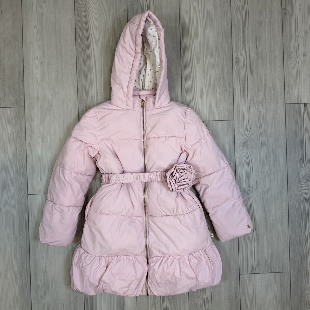 $250 Kate Spade New York Girl's‎ Size 10 Pink Stand Collar Rosette Puffer Jacket